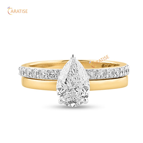 1.28 TDW Pear & Round Cut Moissanite Diamond Ring with Band 925 Silver