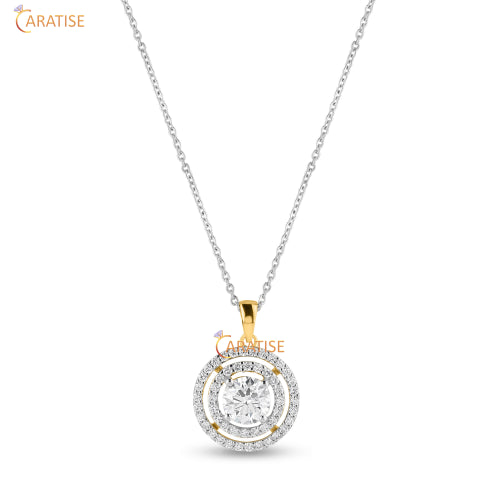 1.45 TDW Round Cut Diamond Custom Pendant With Chain 925 Silver