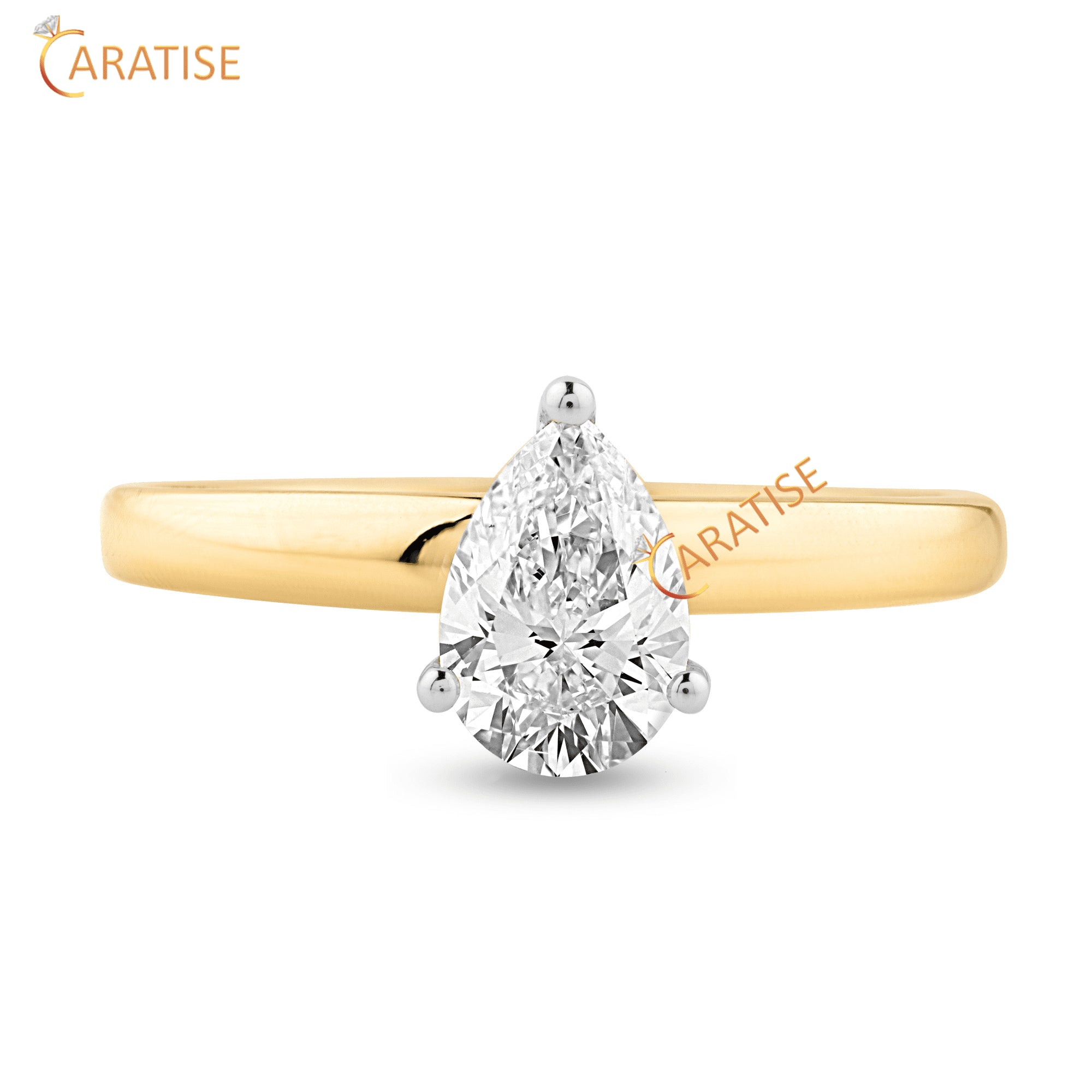 1.05 TDW Pear & Round Cut Diamond Solitaire Ring 925 Silver