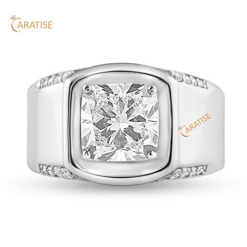 3.31 TDW Cushion & Round Cut Men's Moissanite Diamond Engagement Ring 925 Silver