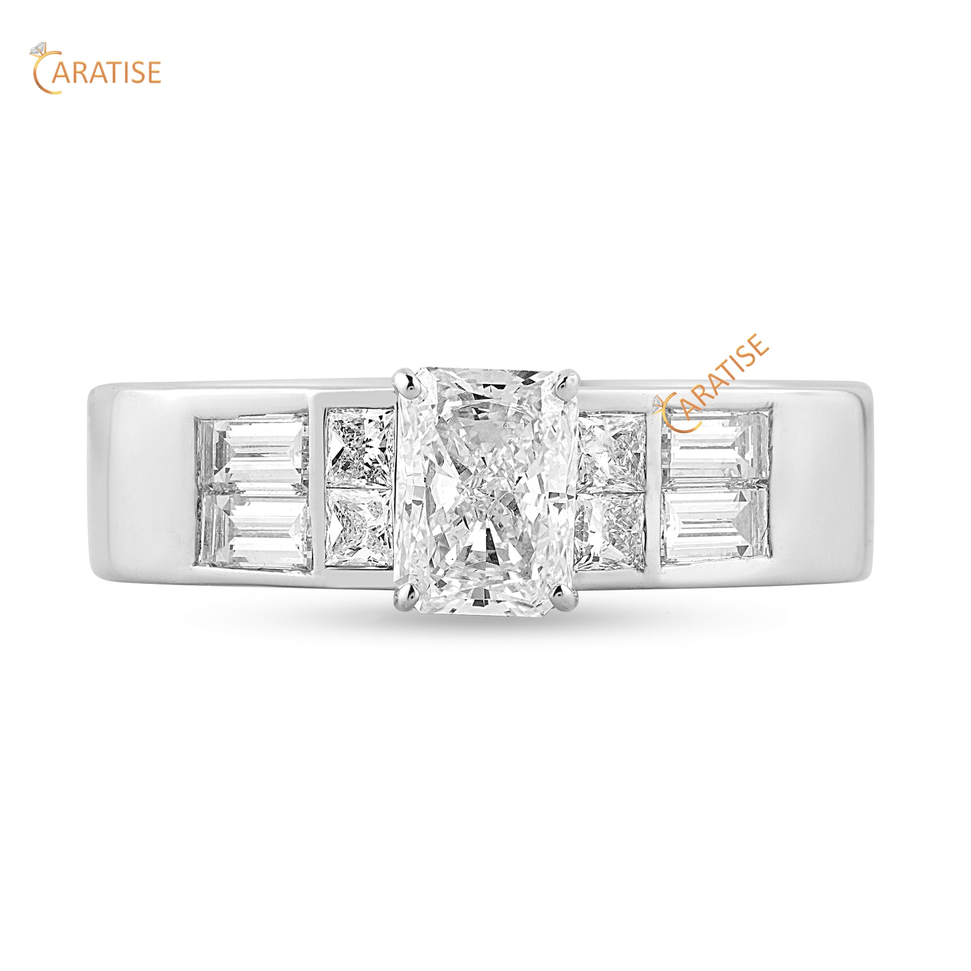 1.68 TDW Radiant,Princess & Bugaette Cut Moissanite Diamond Enagement Ring 925 Silver