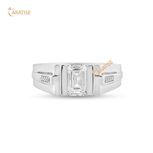 1.562 TDW Emerald & Round Cut Moissanite Diamond Ring