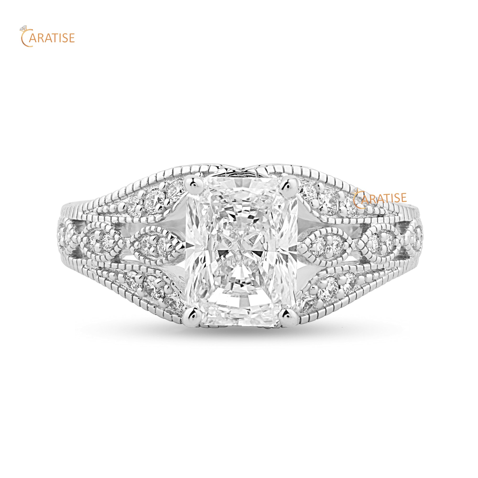 2.46 TDW Radiant & Round Diamond Engagement Ring 925 Silver