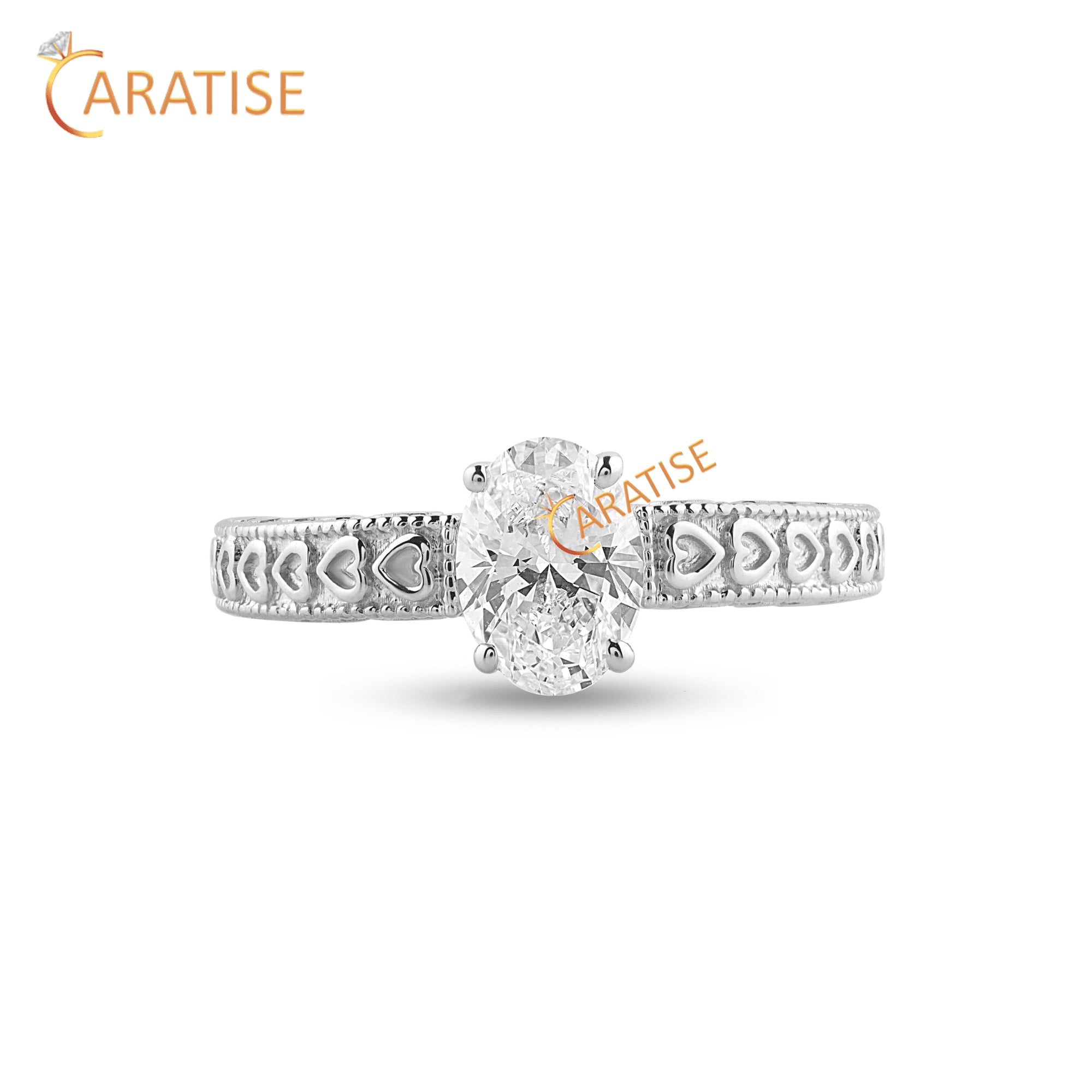 1.06 TDW Oval Cut Diamond Heart Inspires Engagement Ring 925 Silver