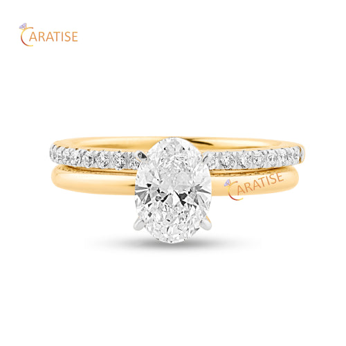 1.168 TDW Oval & Round Cut Moissanite Diamond Ring with Band 925 Silver