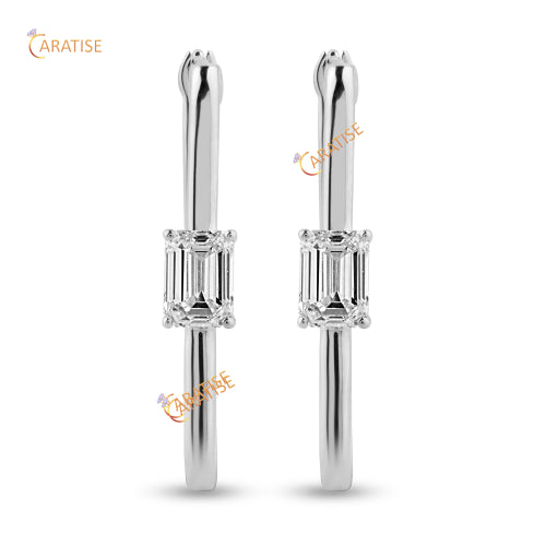 0.64 TDW Emerald Cut Diamond Earring 925 Silver