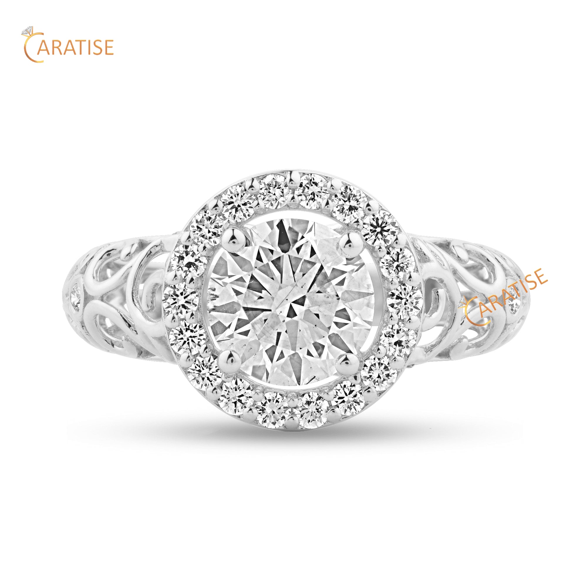 2.062 TDW Round Cut Moissanite Diamond Halo Ring 925 Silver