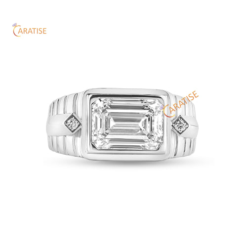 4.07 TDW Emerald & Round Cut Moissanite Diamond Engagement Ring 925 Silver