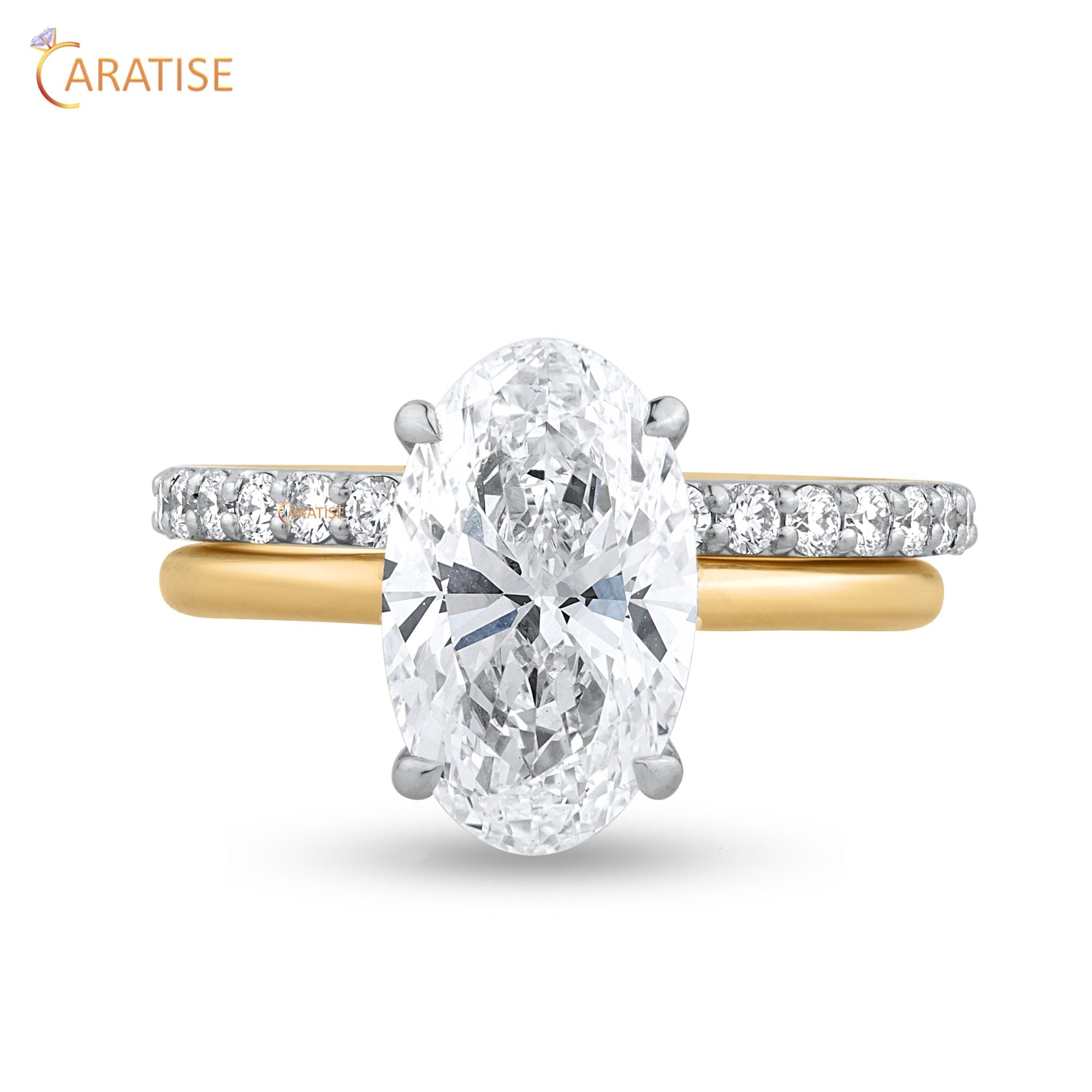 2.48 TDW Oval & Round Cut Moissanite Diamond Ring | 925 Silver