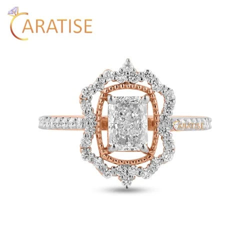 1.32 TDW Radiant & Round Cut Diamond Halo Ring 925 Silver