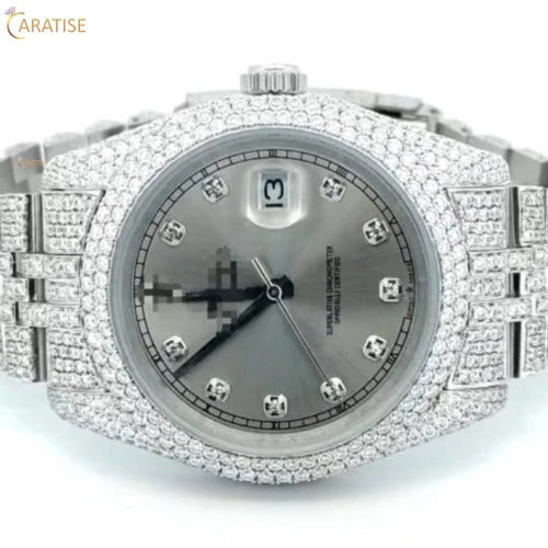 17.00 TDW Round Cut Diamond Watch | Stainless Steel | Moissanite Diamond Watch | Beautiful Present For Him | EF-VS Color
