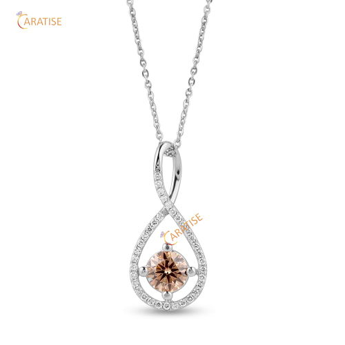 1.23 TDW Round Cut Diamond Custome Pendant With Chain 925 Silver