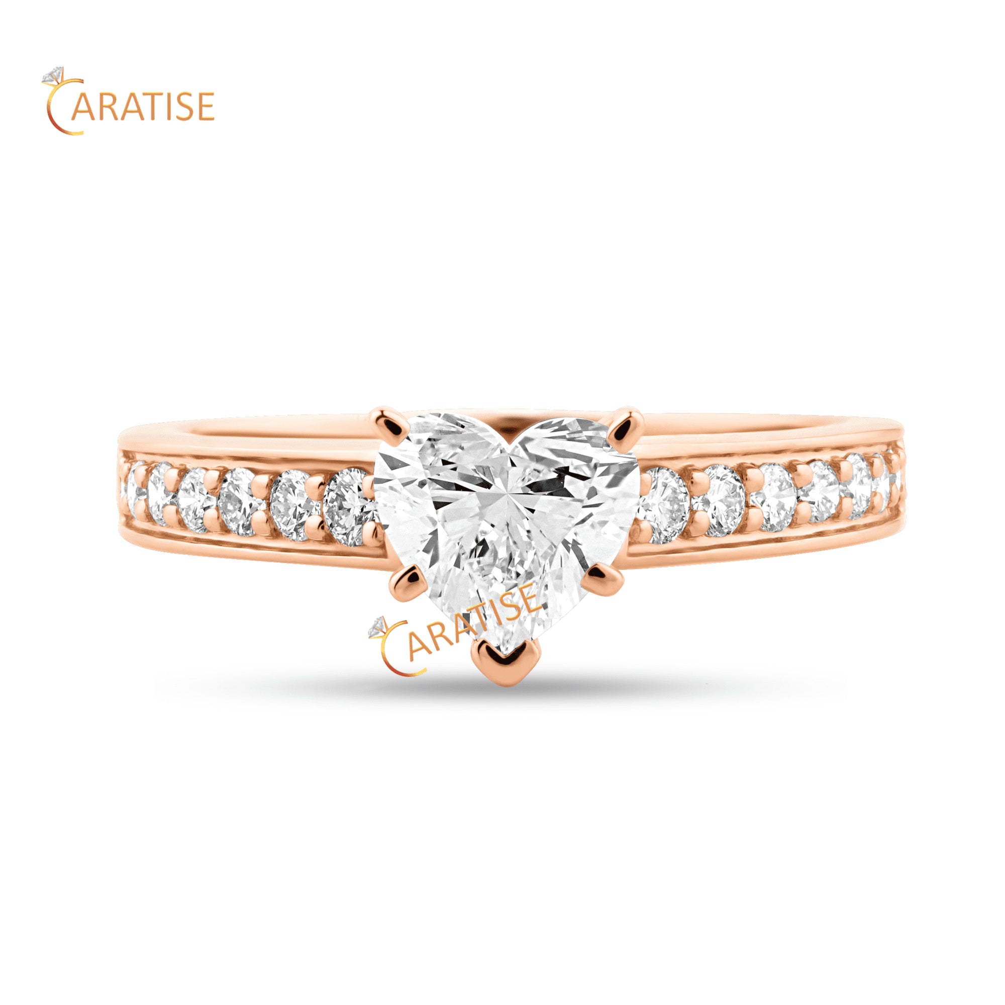 1.518 TDW Heart & Round Cut Diamond Engagement Ring 925 Silver