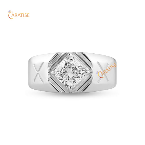 1.51 TDW Cushion Cut Men's Diamond Ring 925 Silver