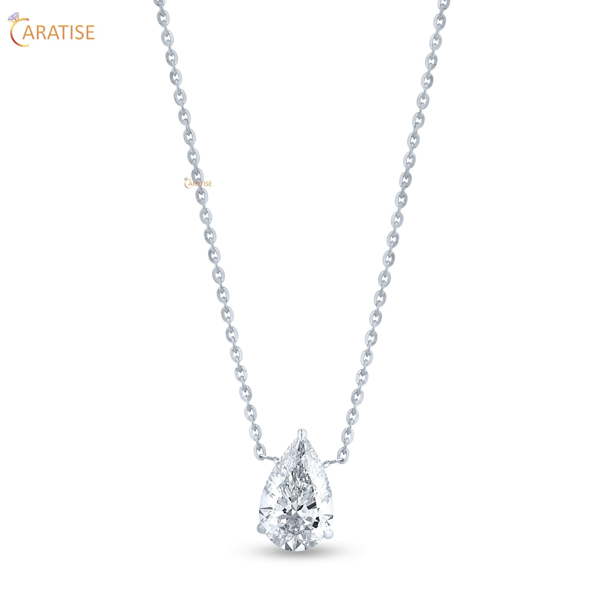 3.11 TDW Pear Cut Diamond Solitaire Pendant 925 Silver