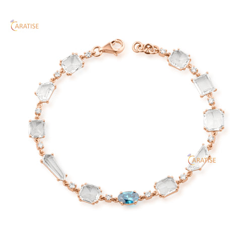 6.38 TDW Rose Cut,Round And F.B.Oval Cut Diamond slider Bracelet 925 Silver