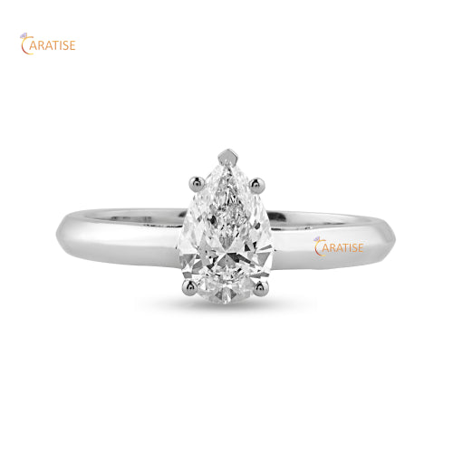 0.97 TDW Pear Cut Moissanite Diamond Solitaire Ring 925 Silver