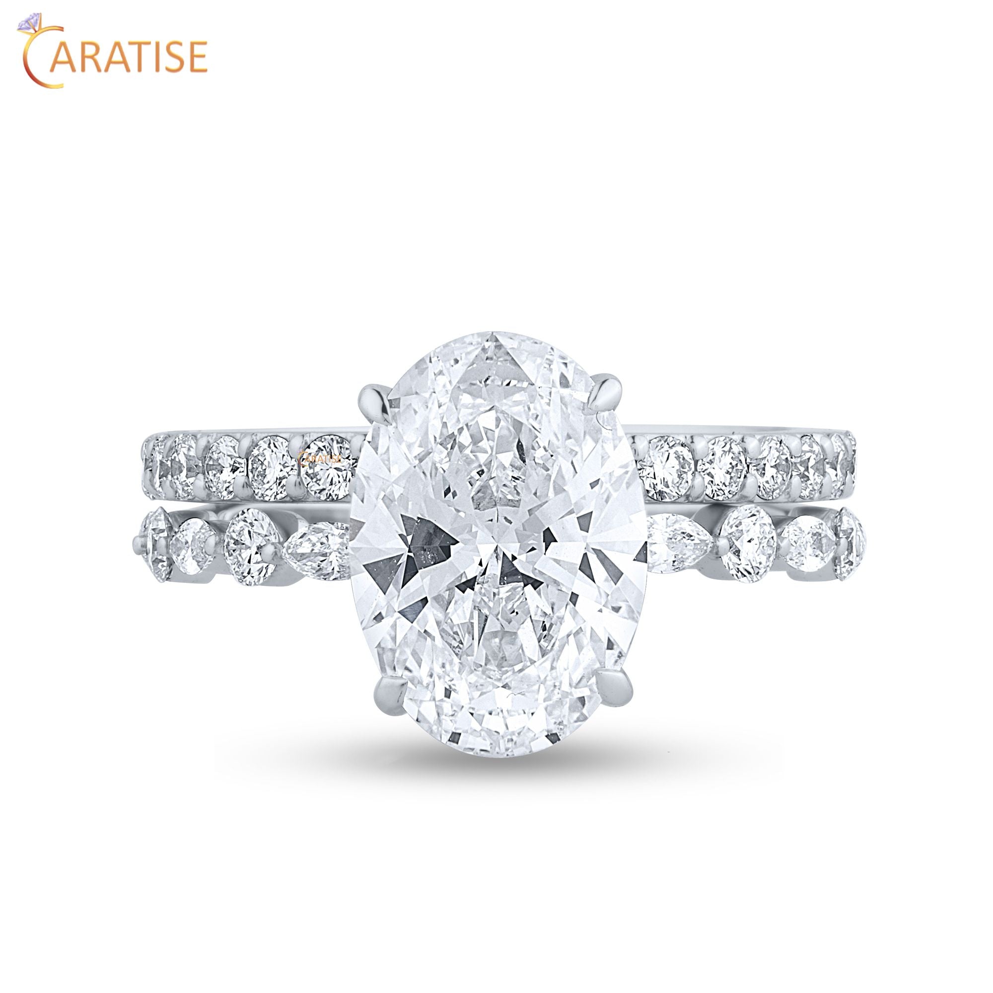 3.20 TDW Oval,Marquise & Round Cut Moissanite Diamond Ring | 925 Silver