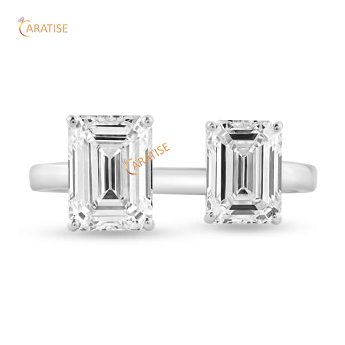 2.57 TDW Stunning Emerald Cut Moissanite Diamond Engagement Rings 925 Silver