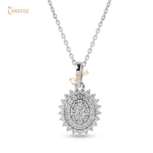 0.871 TDW Round Brilliant Cut Diamond Pendant & Earring With Chain 925 Silver