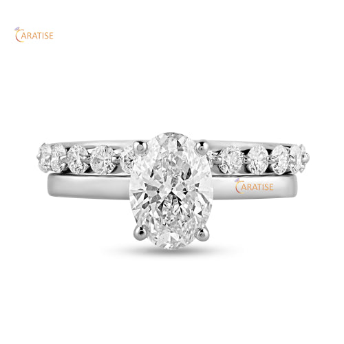 2.08 TDW Oval & Round Cut Moissanite Diamond Ring with Band 925 Silver