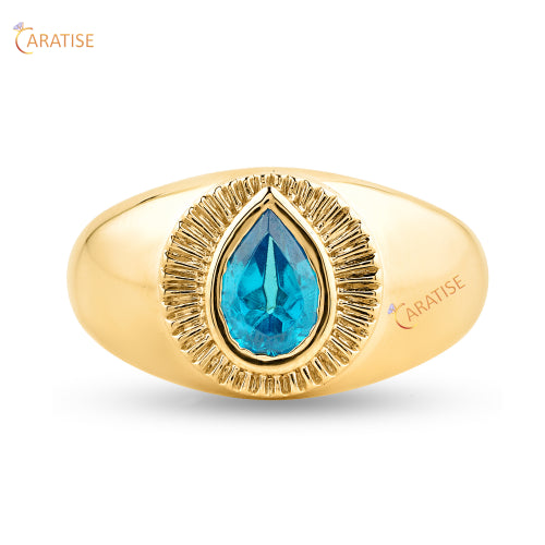 0.64 TDW Fancy Blue Pear Diamond Men's Solitaire Ring 925 Silver