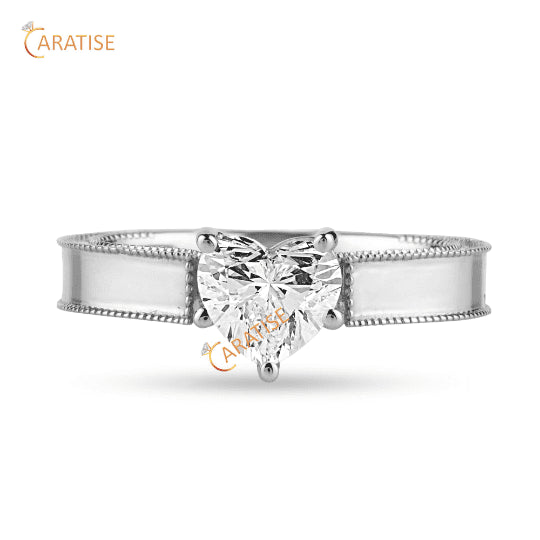 1.30 TDW Heart Cut Moissanite Diamond Solitaire Ring 925 Silver