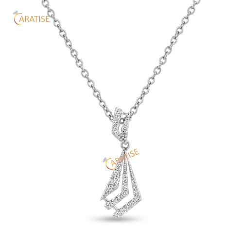 0.20 TDW Round Cut Diamond Custom Pendant With Chain 925 Silver