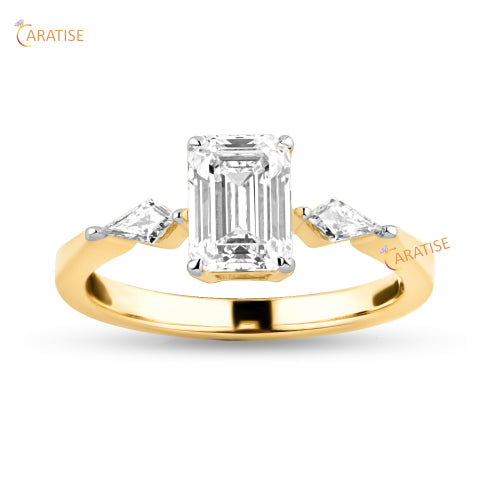 1.93 TDW Emerald & Kite Cut Diamond Three Stone Ring 925 Silver