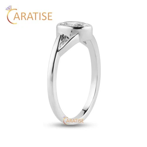 0.73 TDW Oval Cut Diamond Solitaire Ring 925 Silver