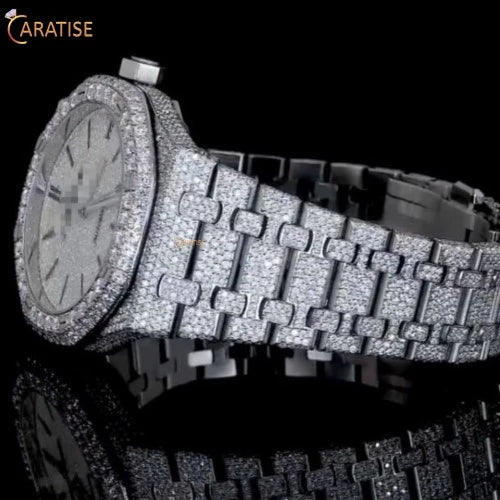 24.50 TDW Round Cut Diamond Watch | Stainless Steel | Stunning Moissanite Diamond | Custom Made Diamond Watch | EF-VS Color