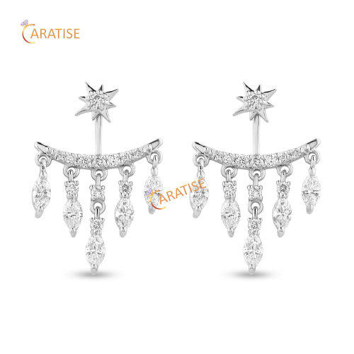 1.272 TDW Round & Marquise Cut Diamond Earring 925 Silver