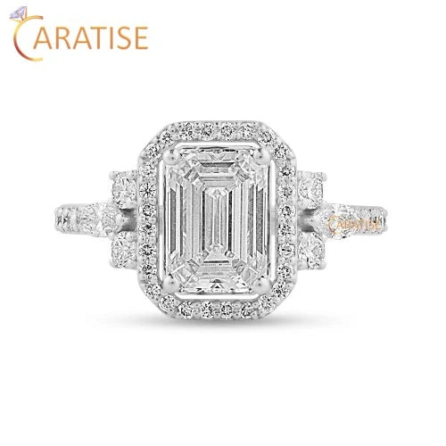 2.37 TDW Marquise,Emerald & Round Cut Diamond Ring with Band 925 Silver