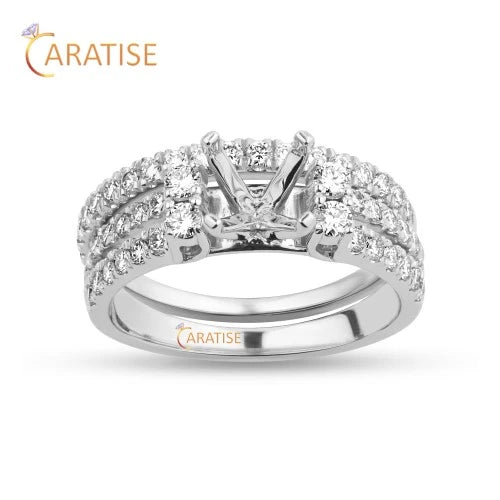 0.68 TDW Round Cut Diamond Women's Ring with Band 925 Silver