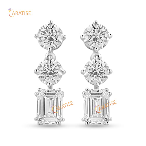 20.23 TDW Emerald & Round Cut Diamond Necklace 925 Silver