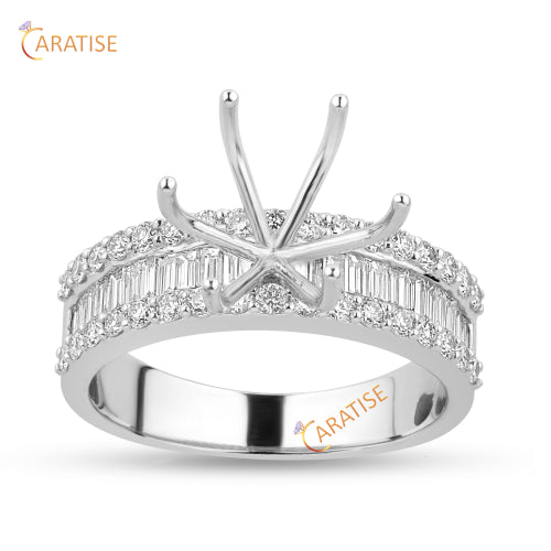 0.80 TDW Baguette & Round Cut Diamond Ring 925 Silver
