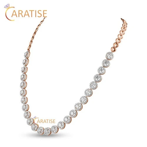 14.17 TDW Round Cut Diamond Necklace 925 Silver