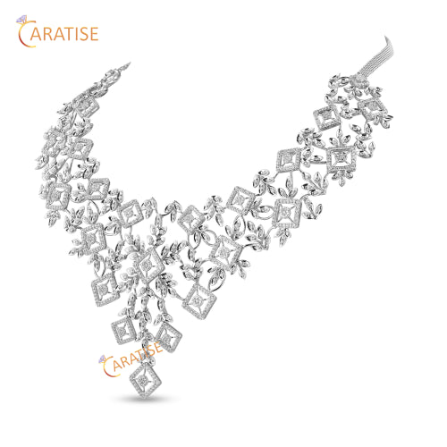 10.39 TDW Round Cut Diamond Necklace 925 Silver