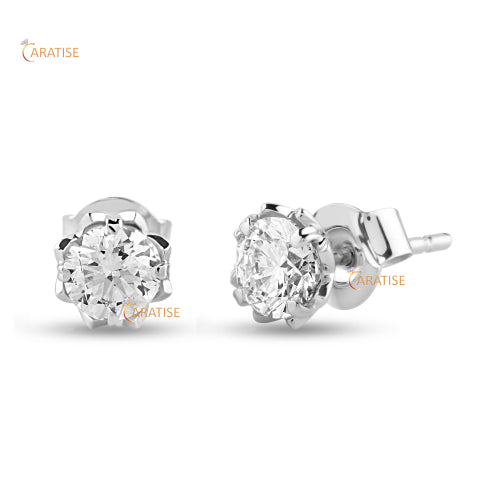 1.00 TDW Round Cut Diamond Stud Earring 925 Silver