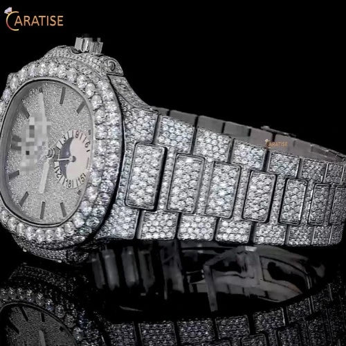 22.00 TDW Round Cut Diamond Watch | Luxury Wrist Diamond Watch | Moissanite Watch