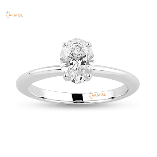 1.00 TDW Oval Cut Diamond Solitaire Ring 925 Silver