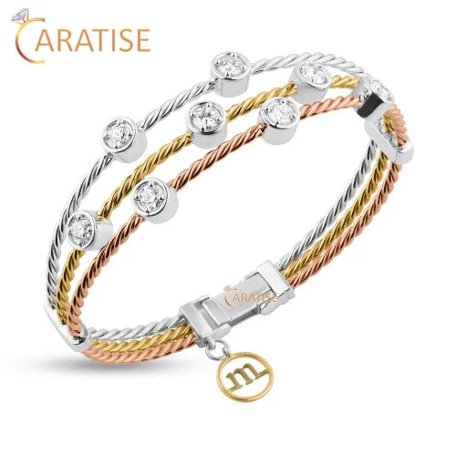 2.00 TDW Round Cut Diamond Slider Bracelet 925 Silver