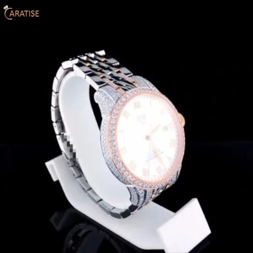 5.85 TDW Round Cut Diamond Watch | Stainless Steel | Elegant Moissanite Diamond Watch | Gift For Her | EF-VS Color
