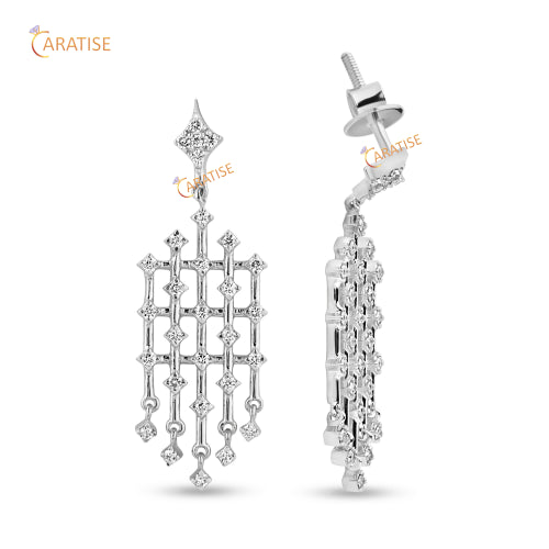 0.47 TDW Round Cut Diamond Drop & Dangle Earring 925 Silver