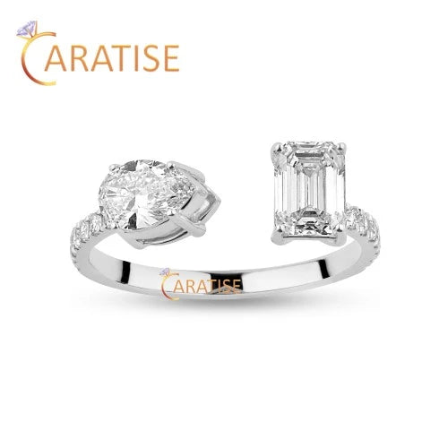 1.42 TDW Pear, Emerald & Round Cut Diamond Ring 925 Silver