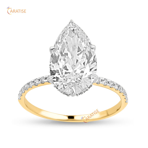 3.66 TDW Pear & Round Cut Diamond Halo Ring 925 Silver
