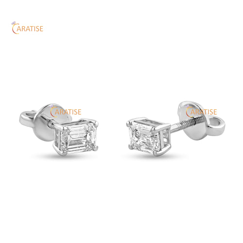 0.40 TDW Emerald Cut Diamond Stud 925 Silver