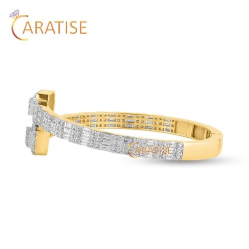 4.75 TDW Baguette And Round Cut Diamond Bangle Bracelet 925 Silver