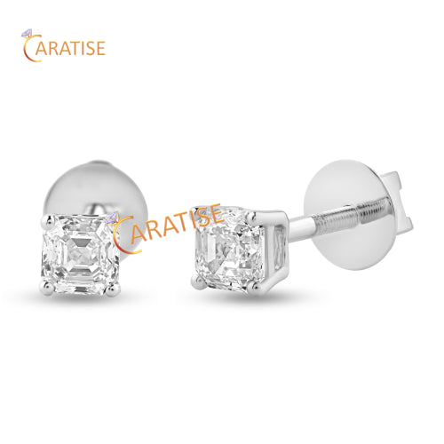 0.72 TDW Asscher Cut Diamond Earring 925 Silver