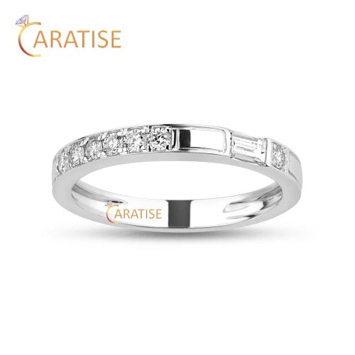 0.303 TDW Baguette & Round Cut Diamond BandRing 925 Silver